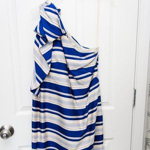 Banana Republic One-Shoulder Bow Cobalt Stripe Dress